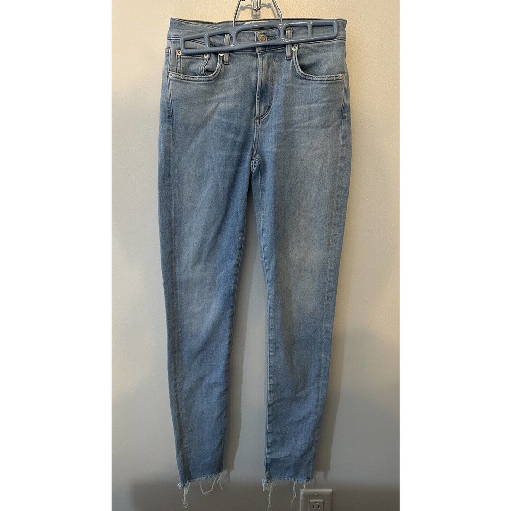 AGOLDE SOPHIE CROP Mid Rise Skinny Ankle Jeans Raw Frayed Hems Light Wash Size25